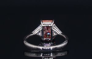AMBER JEWELS <b>Emerald</b> Cut Moissanite <b>Ring</b> 925 <b>Silver</b> Rhodium Plated Prong Setting Romantic Geometric Design Women's <b>Ring</b> - Product Image 2