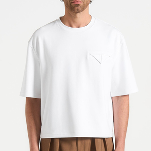 T-shirt en jersey de coton blanc pour homme, manches courtes, col rond, coupe classique, couleur unie, avec poche - Product Image 1