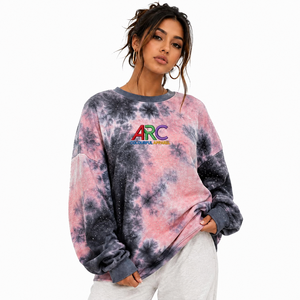 Sweat-shirt surdimensionné en molleton tie-dye pour femme avec logo brodé personnalisé, style streetwear épais, motif graphique en strass, col rond - Product Image 1