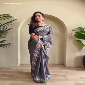 Colección de sari y blusa Tussar con bordados de aspecto magnífico, de última colección, a precio de mayorista, proveedor de la India. - Product Image 1