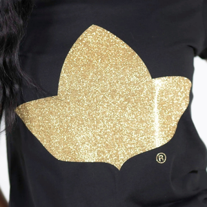 Camiseta Negra AKA Ivy para Mujer, con Gráfico de Hoja de Hiedra con Brillantina Dorada, Manga Corta, Cuello Redondo, Informal, a la Moda, Suave y Cómoda para Uso Diario - Product Image 6
