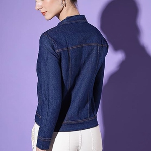 Camisa de mezclilla de algodón estilo occidental para mujer, con botones y solapa, manga larga, ajuste holgado informal, top cómodo de mezclilla azul - Product Image 2