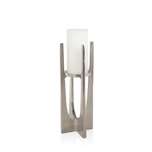 Modern Mid-Century Metal Pillar Candle Holder Geometric Tripod Taper Stand Industrial Silver Finish <b>Hurricane</b> <b>Lantern</b> for Decors - Product Image 1