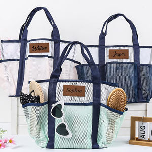 Sac de plage en maille brodée en gros, sac fourre-tout en maille réutilisable, sac fourre-tout multi-poches pour femmes - Product Image 1