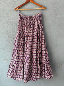 Indian Hand Block Printed 100% Cotton Women's Long <b>Skirt</b> Casual <b>Elastic</b> <b>Waist</b> Beach Wear in Natural Colors - Product Image 3