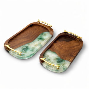 Plateau de service rectangulaire en bois de grande taille pour la maison, l'hôtel, la table, pour servir des fruits et des aliments, avec poignée noire. - Product Image 3