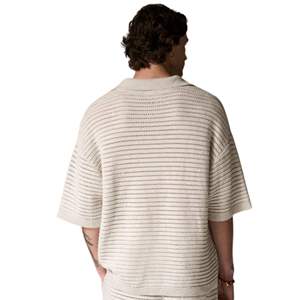 Polo Homme Gris Clair Tricoté Oversize à Manches Courtes, Maille Texturée, Décontracté, Haut d'Été Ample, Pull Polo OEM - Product Image 4