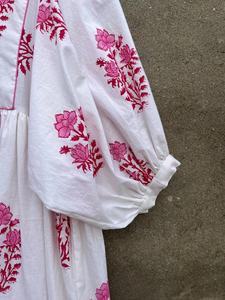 เดรสยาวพิมพ์ลายด้วยมือ ปักลายดอกไม้ สไตล์อินเดีย สำหรับผู้หญิง สวมใส่สบายๆ ผ้าฝ้าย 100% ชุดฤดูร้อน ราคาโรงงาน - Product Image 3