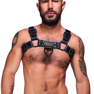 <b>Mens</b> Hardline Bulldog Leather <b>Harness</b> Blue Adjustable Chest Fit Premium Leather Club Wear - Product Image 2