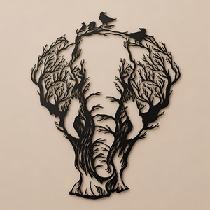 ELEPHANT <b>BIRDS</b> WALL <b>DECOR</b> Iron Tree Silhouette Wall Art Black Finish Handmade Decorative Hanging Contemporary Modern Nature - Product Image 3