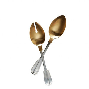 Ensemble de 2 cuillères à salade en acier inoxydable plaqué or, design moderne et luxueux, avec manche en résine marbrée blanche, au meilleur prix. - Product Image 3