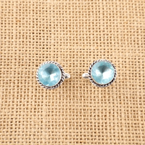Designer Handmade Sky Blue Topaz Gemstone Cuff Links Set In 925 Sterling <b>Silver</b> Plated Jewellery For Unisex Uses Cuff Links - Product Image 2