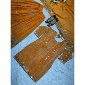 Top de fiesta de diseñador para mujer-Conjunto de Plazzo y Dupatta Trabajo de bordado pesado - Product Image 2