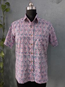 เสื้อเชิ้ตแขนสั้นลายดอกไม้ผ้าฝ้ายสำหรับผู้ชาย คอปกแบบพับได้ สไตล์ฤดูร้อน ระบายอากาศได้ดี ผ้าป๊อปลินทอ - Product Image 4
