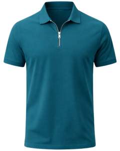 Polo de Algodón Verde Azulado para Hombre con Cuello de Media Cremallera, Corte Ajustado, Manga Corta, Ropa Casual de Verano, Fabricante OEM, Suministro al por Mayor - Product Image 1