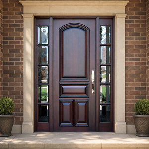 Puerta Principal de Madera Dura Premium GA-45S con Diseño de Panel Lateral de Vidrio Curvo - Product Image 1