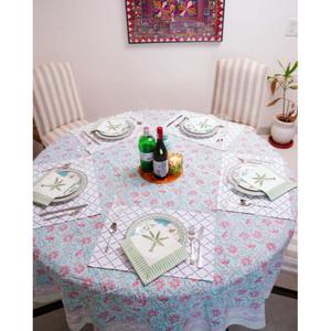 Elegant Hand Block Print <b>Round</b> Floral Printed Cotton Premium Quality <b>Tablecloth</b> Pastoral Style Washable Home Dining Cover - Product Image 2