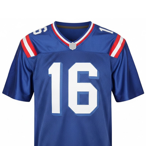 Blue American Football Jersey V-Neck Short Sleeve Sublimated Print Mesh Uniform for Men Number 16 - Product Image 3