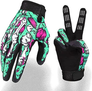 <b>Skeleton</b> Print <b>Full</b> Finger Cycling Gloves With Hook And Loop Closure Non Slip Nylon Unisex Outdoor Racing Gloves - Product Image 6