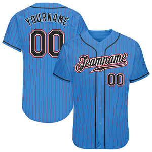 Custom Powder Blue Pinstripe Baseball Jersey Personalized Breathable Button Down Team Uniform for Men and Youth Sports - Product Image 6