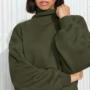 Sweat-shirt oversize imprimé tendance pour femme, col montant, coupe décontractée, 100 % coton mélangé, manches longues, pull confortable, streetwear d'hiver - Product Image 1