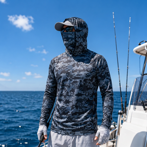 Sudadera de pesca ligera al por mayor con máscara integrada de poliéster y elastano para marcas de ropa - Product Image 1
