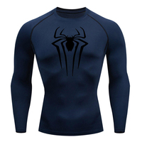 Herenshirt, grijs, lange mouwen, O-hals, compressie shirt met spinnenlogo, sneldrogend, slim fit, sportief design, gebreid polyester
