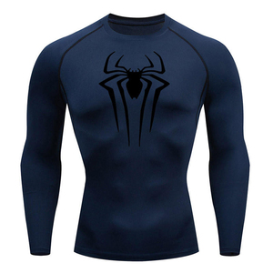 Camiseta de Compresión de Manga Larga con Cuello Redondo para Hombre, Color Gris, con Logotipo de Araña, Secado Rápido, Corte Ajustado, Diseño Deportivo, Tejido de Poliéster - Product Image 4