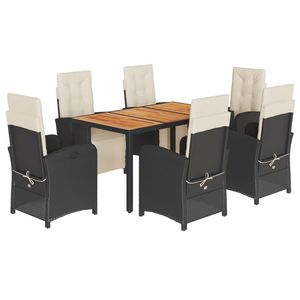 Set da Pranzo da Giardino Nero e Crema per 6 Persone, Mobili da Esterno in Rattan Resistenti alle Intemperie, Design Contemporaneo con Piano in Teak - Product Image 4