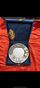 Exclusive Handcrafted Luxury Wedding Ring Ceremony Platter Pearl Engagement <b>Tray</b> Features a Stunning <b>Mirror</b> Base Kumkum bowls - Product Image 2
