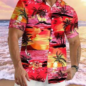 Chemise Hawaïenne Homme Manches Courtes Imprimé Feuilles Tropicales Noir Vert Tenue Hiver Vacances Respirante Écologique Anti-Boulochage - Product Image 2