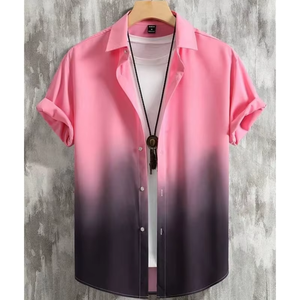 เสื้อเชิ้ตแขนสั้นผู้ชายสีดำสีขาวพิมพ์ลายเพ้นท์มือปกคอพับระบายอากาศได้ดีโพลีเอสเตอร์สวมใส่ในฤดูร้อน - Product Image 5