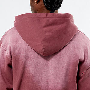 เสื้อฮู้ดดี้โอเวอร์ไซส์ผ้าฟลีซฟอกสีซีดแบบซิป 100% คอตตอน 380gsm สำหรับผู้ชายไซส์ใหญ่ ใส่ได้ในฤดูหนาว - Product Image 5