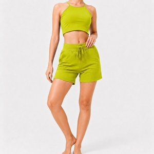 Ensemble de vêtements de détente d'été pour femmes, haut court sans manches et short confortable à cordon de serrage, tenue assortie - Product Image 2