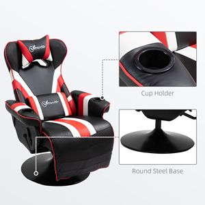 Sedia da Gaming Stile Racing Nera, Bianca e Rossa con Supporto Lombare, Poggiapiedi e Portabicchieri, Reclinabile con Caratteristiche Eleganti - Product Image 6