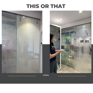 Portes de douche modernes en verre PDLC intelligentes en acier inoxydable avec armoire à miroir et coiffeuse de salle de bain - Product Image 3