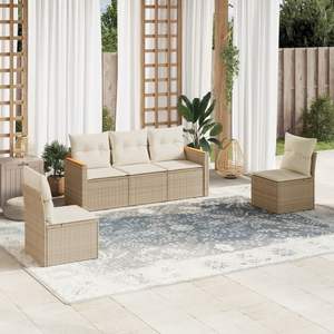 Ensemble de canapés de jardin modulaires en rotin PE beige, mobilier d'extérieur au design contemporain, coussins en mousse haute densité, pour usage extérieur - Product Image 1