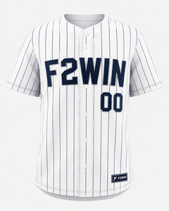 F2WIN เสื้อเบสบอลสีขาวลายทางแขนสั้นกระดุมด้านหน้าสำหรับผู้ใหญ่ระบายอากาศได้ดีแห้งเร็ว 100% โพลีเอสเตอร์ชุดกีฬา - Product Image 1