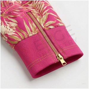 Unisex <b>Pink</b> Floral <b>Tracksuit</b> Set Full Sleeve Stand Collar Zipper Front Casual Regular Fit Spring Wear Breathable Polyester - Product Image 6