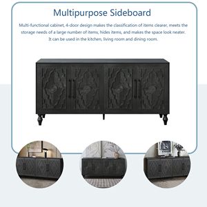 Grande Armadio con Design Floreale Intagliato e Maniglia in Metallo per Soggiorno, Cucina o Ingresso - NERO - Product Image 5