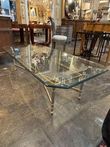 Vintage style brass chrome and glass <b>coffee</b> <b>table</b> luxury midcentury modern <b>coffee</b> <b>table</b> elegant glass top center <b>table</b> - Product Image 5
