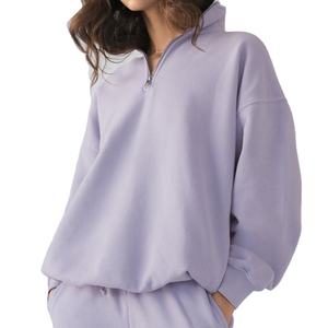 เสื้อฮู้ดผู้หญิงคุณภาพสูง ปรับแต่งได้ มีกระเป๋า ผ้าฝ้ายฟลีซ 100% แขนยาว ซิป ¼ - Product Image 1