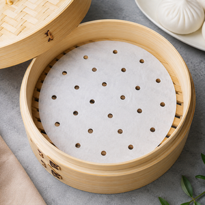 Round Perforated Steaming Paper Liners for <b>Bamboo</b> Steamers Non-Stick Food Grade Parchment <b>Sheets</b> 10pcs - Product Image 4