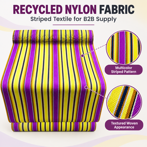Tissu rayé en nylon recyclé jaune, violet et noir pour la fabrication textile, les vêtements et les applications industrielles - Product Image 6