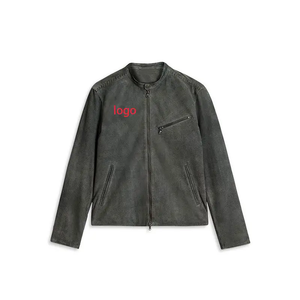Veste en cuir suédé vert pour homme, col rabattu, longueur normale, couleur unie, style décontracté, vêtements d'automne - Product Image 4