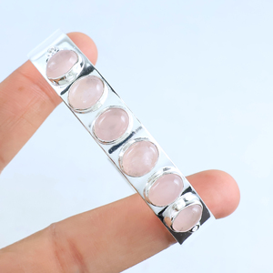 Wholesale Handmade 925 Sterling Silver Natural Rose Quartz Gemstone Multi <b>Stone</b> Oval Cabochon Statement Cuff Bangle <b>Bracelet</b> - Product Image 5
