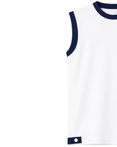 Customized Men White Sleeveless Tank Top And Shorts <b>Set</b> Casual Summer Cotton Outfit Navy Blue Trim Drawstring Two Piece <b>Set</b> - Product Image 2