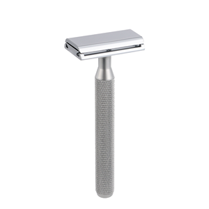 Rasoir de sécurité professionnel à double tranchant avec lame en acier inoxydable, manche en métal noir réutilisable - Product Image 1