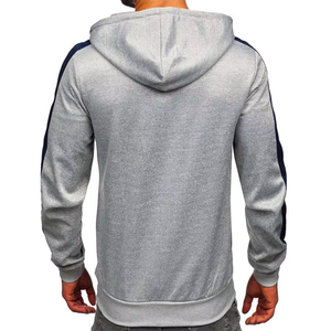 Sweat à capuche gris personnalisé de haute qualité avec rayures marine, fermeture éclair, nouveau, vente en gros, sweats à capuche sportifs, vêtements de sport - Product Image 2