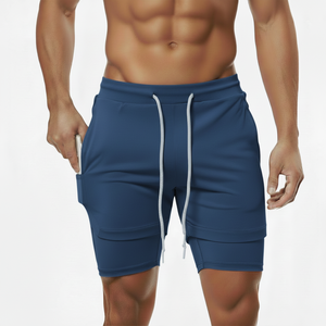 Shorts de course à séchage rapide 2 en 1 pour hommes, shorts de sport avec doublure de compression et poches zippées, entraînement en plein air, usage décontracté - Product Image 1